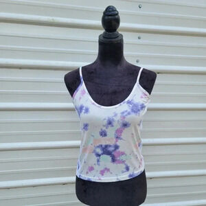 NWT Lay-z Chic Juniors sz L Tank Top Pink Purple White Stretch Watercolor
